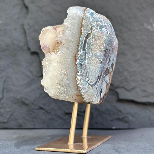 Natural Quartz Crystal Sculpture on Golden Metal Stand For Sale - Image 9 of 12