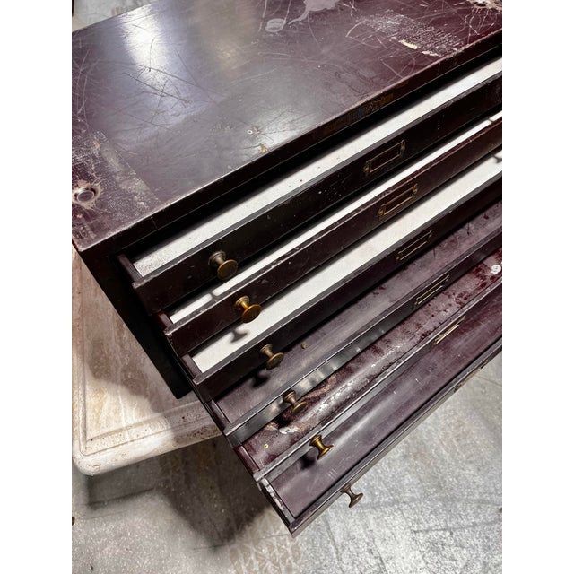 American Antique Metal Six Drawer Watchmaker’s Cabinet or Storage Drawers | E & J Swigart Co + Fancy Crystals B & B For Sale - Image 3 of 12