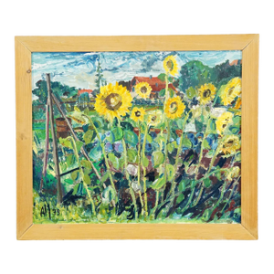 Alexander Michael Oil Painting of a Lively Field of Sunflowers 1975
