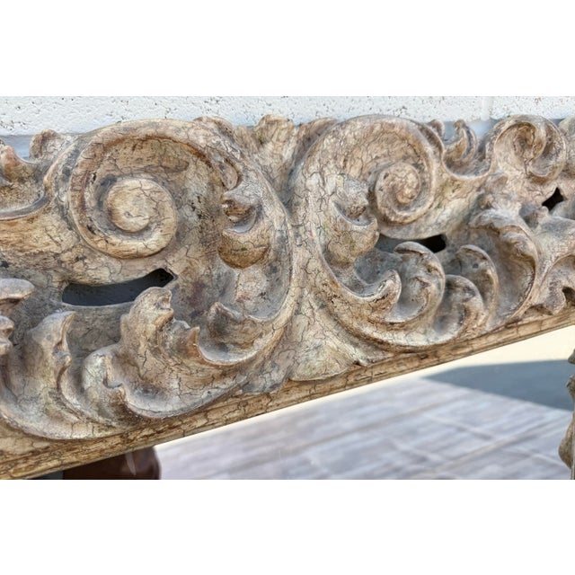 Antique Italian Baroque Style Hand-Carved Wood Wall Mirror With Acanthus Scrolls For Sale - Image 9 of 18