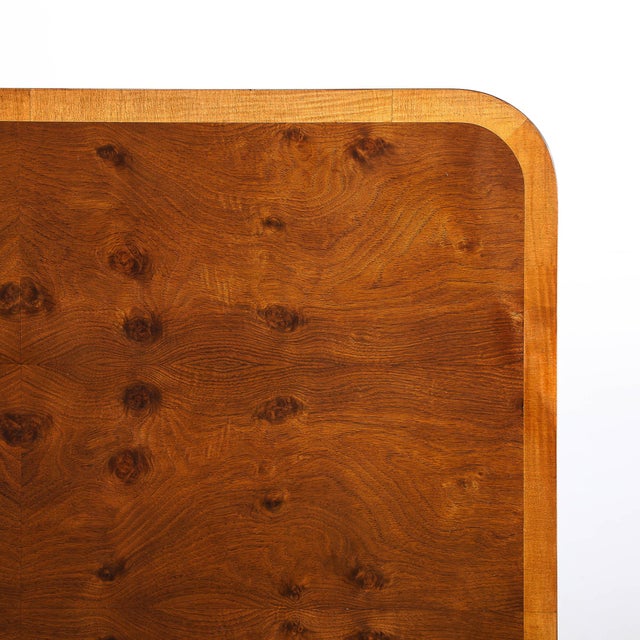 Art Deco Streamlined Book-Matched & Burled Walnut W/ Black Lacquer Dining Table For Sale - Image 16 of 18