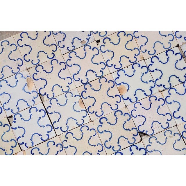Ceramic 19th-20th Century Portuguese Antique Tiles Set of 59 Blue & White Quatrefoil Pattern For Sale - Image 7 of 18