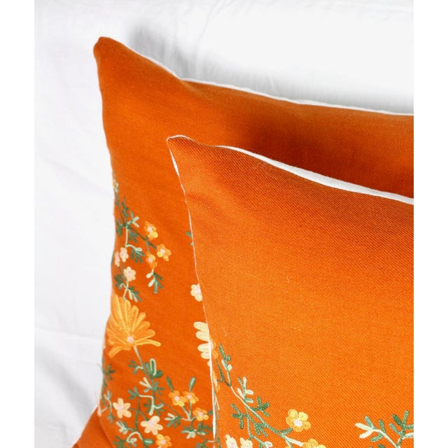 Custom Made Hand Embroidered Hermes Orange Cashmere Pillows A