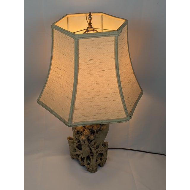 Mid-20th-Century Chinese Hand-Carved Soapstone Bird and Floral Vase Lamp For Sale In New York - Image 6 of 11