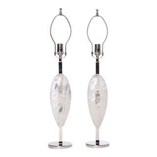 Rock Crystal and Nickel Teardrop Table Lamps by Marcelo Bessa - a Pair For Sale