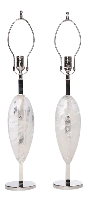 Rock Crystal and Nickel Teardrop Table Lamps by Marcelo Bessa - a Pair