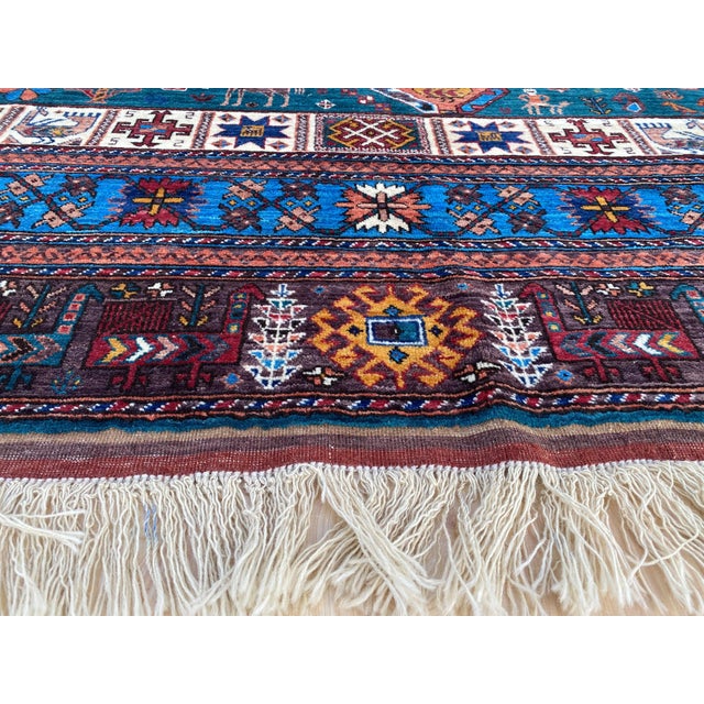 Vintage Teal Wool Kazak-Style Tribal Rug 9 X 13 For Sale - Image 4 of 17