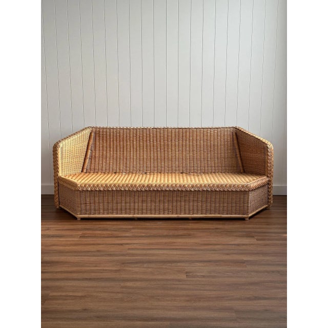 Vintage Brown Jordan Braided Wicker Hexagonal Sofa For Sale - Image 15 of 18