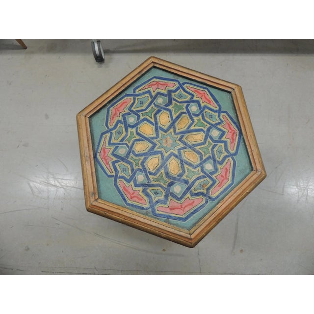 Islamic Moroccan Blue & Green Painted Moorish Hexagonal Drinks Table For Sale - Image 3 of 7