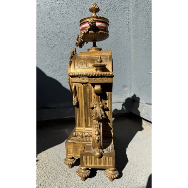 19th Century French Gilt Mantel Clock With Red Sevres Style Porcelain For Sale - Image 10 of 16