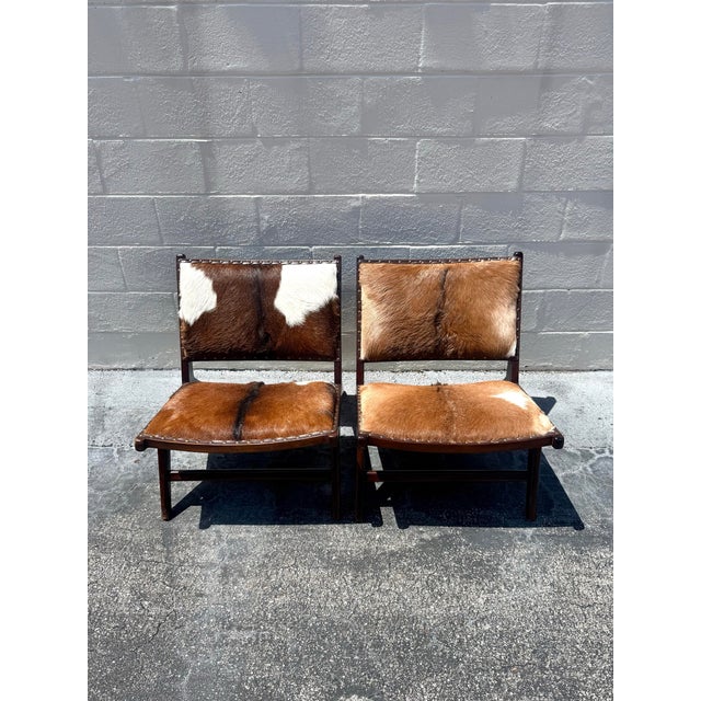 Mid 20th Century Contemporary Cowhide Nailhead Lounge Chairs - Pair For Sale - Image 5 of 7
