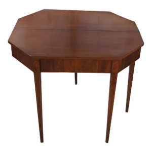 18th Century Antique Sheraton Mahogany Inlaid Octagonal Flip Top Game Card Tea Console Table