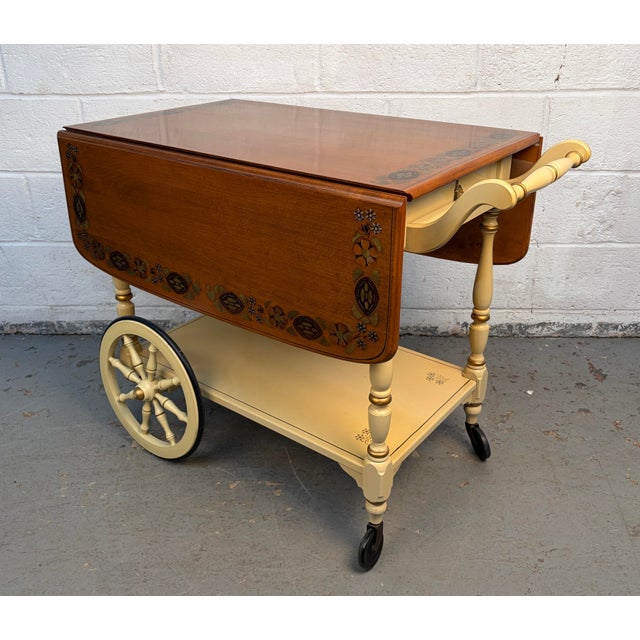 Mid 20th Century Vintage Ethan Allen Stenciled Drop Leaf Tea Cart For Sale - Image 5 of 18