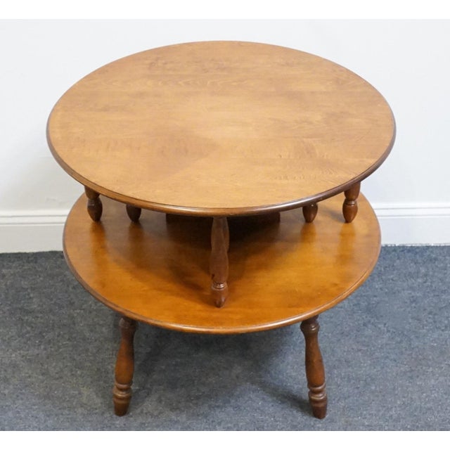 American Heywood Wakefield Solid Maple Early American Colonial 28" Tiered Round Drum Accent End Table 1476 - Cinnamon Finish For Sale - Image 3 of 11