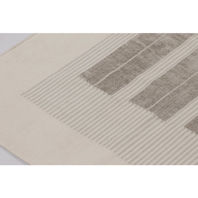 Contemporary Rug & Kilim’s Dhurrie Rug in Cream and Beige Stripes For Sale - Image 3 of 9