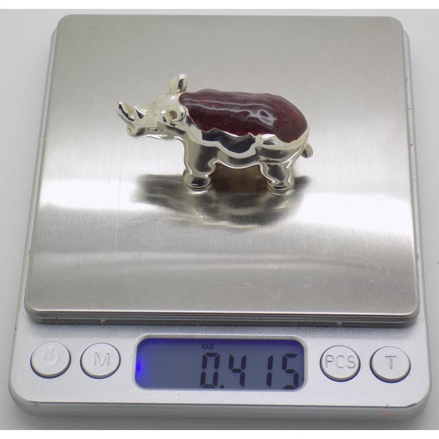 Vintage Italian Handmade Genuine Sterling Silver Enameled Rhino Figurine Ottaviani 925 Animal Miniature Cabinet Curiosity Rare Collector For Sale - Image 9 of 11