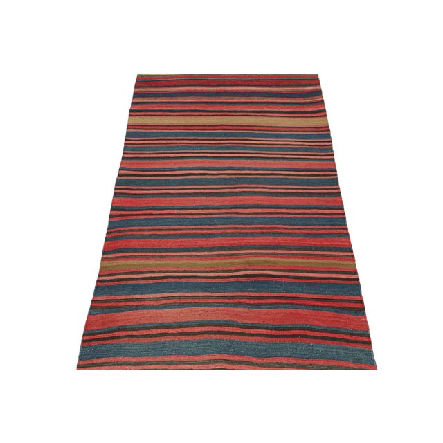 1950s 1950s Vintage Bidjar Persian Kilim in Red With Multicolor Stripes, From Rug & Kilim - 4'8''x8' For Sale - Image 5 of 7