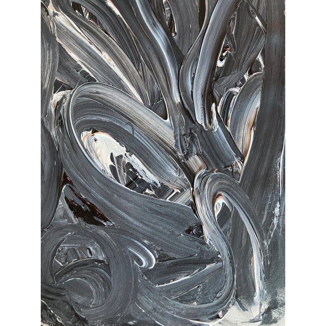 Original black and white wave painting by Erik Sulander on canvas 16x20, signed, Unframed.