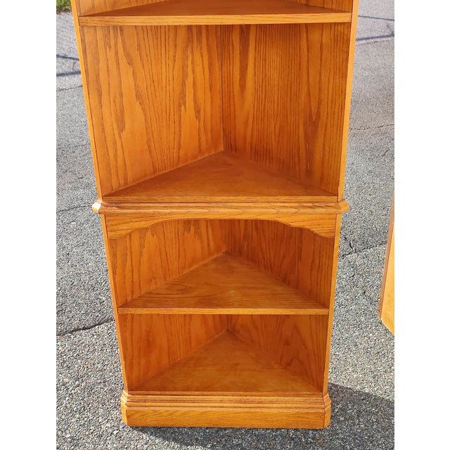 Traditional Vintage Pair of Traditional Style Solid Oak Corner Shelving Units / Etageres For Sale - Image 3 of 9