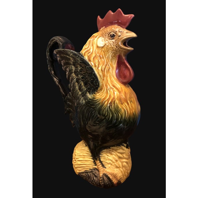 French Majolica Faience Rooster Pitcher Barbotine EB3, 1890s For Sale - Image 12 of 12