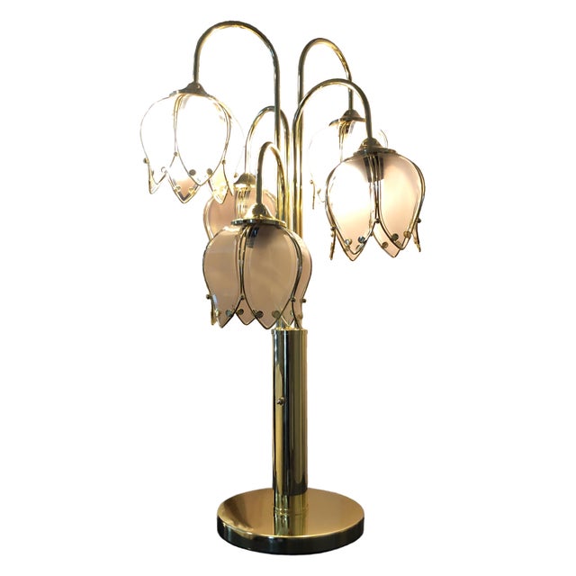 1980s Hollywood Regency Art Deco Brass & Glass Tulip Lamp Chairish