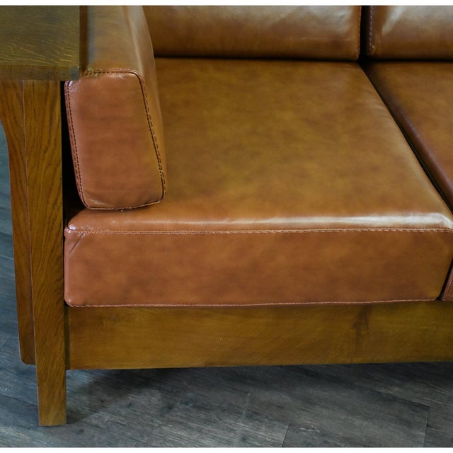 2020s Arts and Crafts / Craftsman Cubic Panel Side Sofa - Russet Brown Leather (Rb2) For Sale - Image 5 of 6