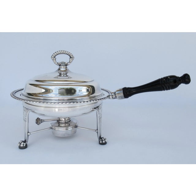 C.1970's Silver-Plate Platform Covered Serving, Chapin Dish With Claw Feet, Ebony Handle & Heating Element For Sale - Image 13 of 13