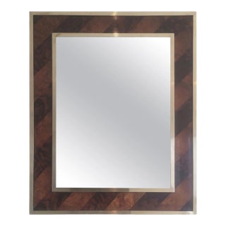 Mirror Made of a Burr Walnut Marquetry and Brass, circa 1960 For Sale