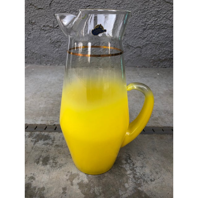 1960s Vintage / Mid Century Modern Blendo West Virginia Glass Yellow Pitcher and Glasses - 7 Piece Set For Sale - Image 5 of 13