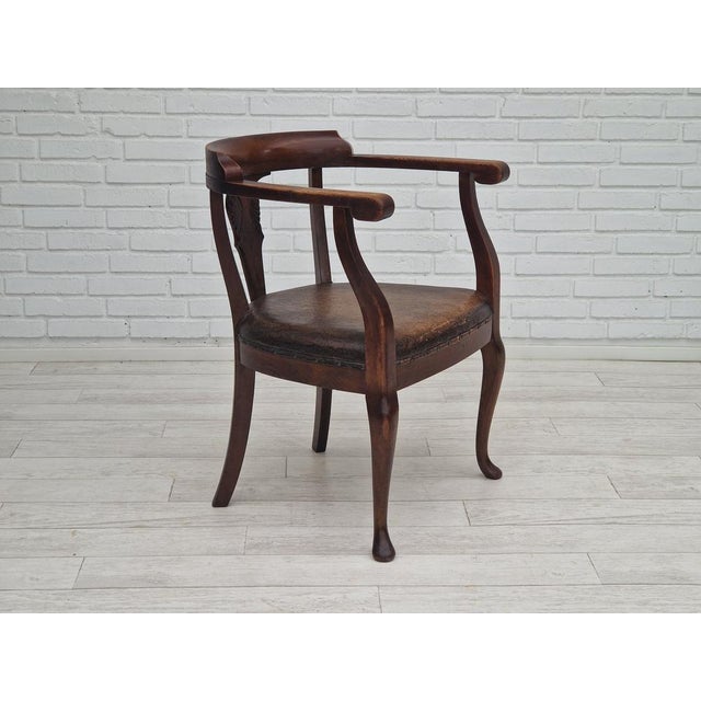 Vintage Scandinavian Armchair in Leather and Oak, 1950s For Sale - Image 16 of 17