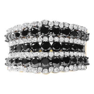 14K Yellow Gold Plated .925 Sterling Silver 1 3/4 Cttw Treated Black and White Alternating Diamond Multi Row Band Ring-Size 8 For Sale