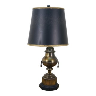 Mid 20th Century Empire Brass Mantel Trophy Urn Table Lamp Black Shade 31" For Sale