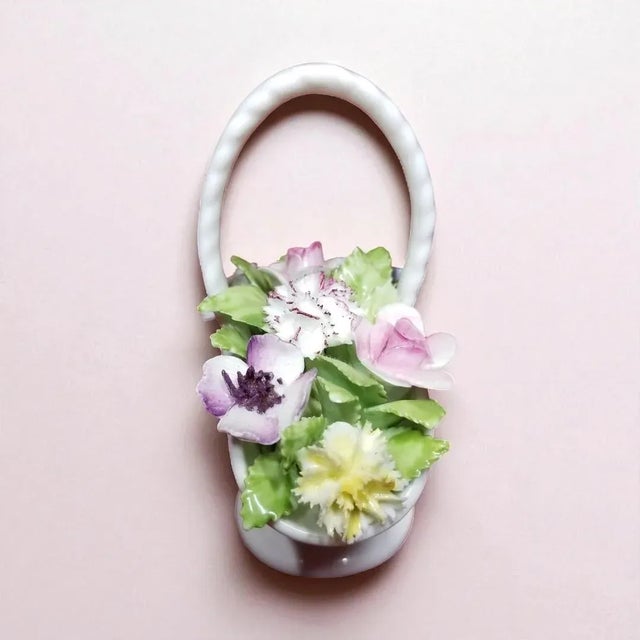 English 1970s Royal Doulton England Bone China Basket of Flowers For Sale - Image 3 of 8