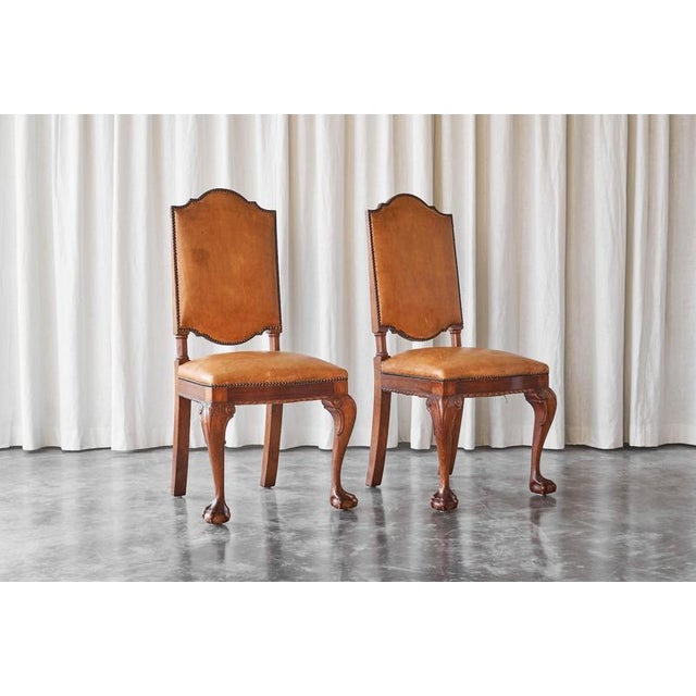 Wood Set of Amsterdam Side Chairs in Patinated Cognac Leather from T Woonhuys, 1930s For Sale - Image 7 of 18
