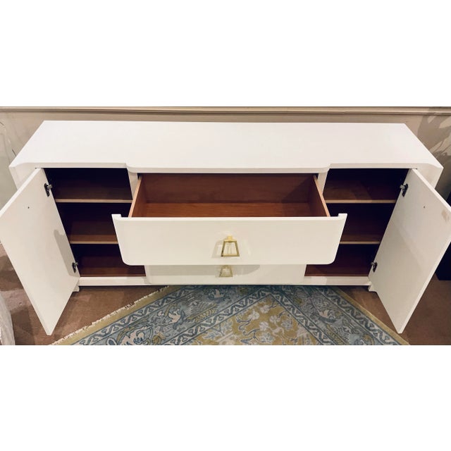 Villa Home Modern Lacquered White Grasscloth Audrey Cabinet For Sale In Atlanta - Image 6 of 8