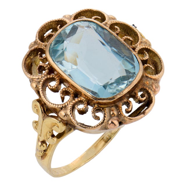 19th Century Victorian 3.00 Carat Aquamarine 14k Yellow Gold Ring, Size 7 For Sale