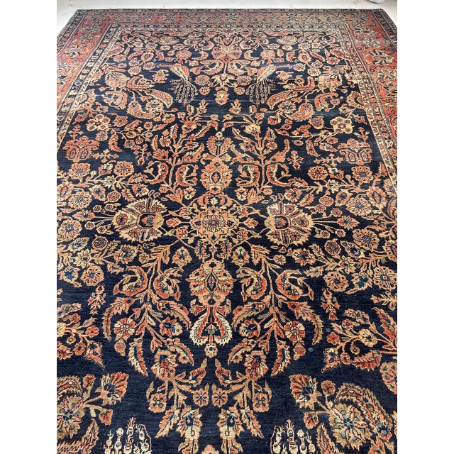 1920s ROYAL MOHAJERAN SAROUK with Peacocks, Butterflies, Cacoons, & Zoroastrian Flames Rug 9 x 15.1 For Sale - Image 9 of 15