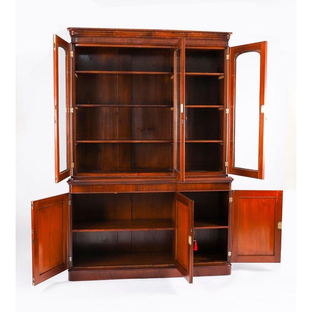 19th Century Antique English Victorian Flame Mahogany Library Bookcase For Sale - Image 12 of 18