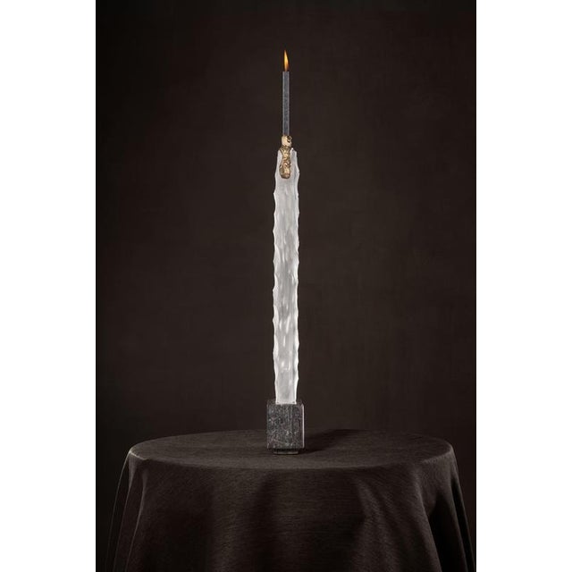 Glass Iced Skyline White Candleholder by Aina Kari For Sale - Image 7 of 14