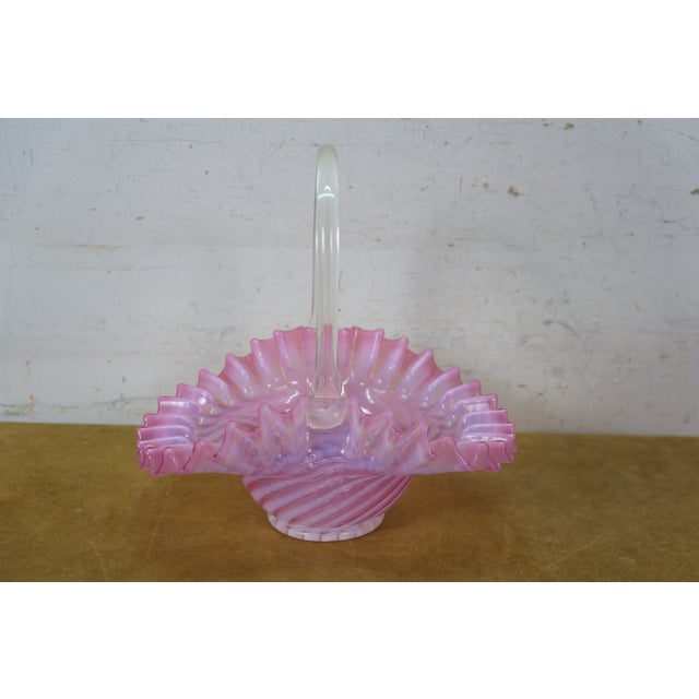 Glass Late 20th Century 3 Fenton Cranberry Glass Opalescent Ruffled Clambroth Vase Basket Bowl Compote For Sale - Image 7 of 16