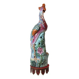 Large Antique Chinese Export Famille Rose Porcelain Phoenix Bird Figure For Sale