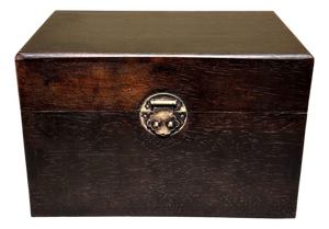 Dark Hardwood Treasure Storage Box With Antique Brass Lock, Asian Chinoiserie Chest