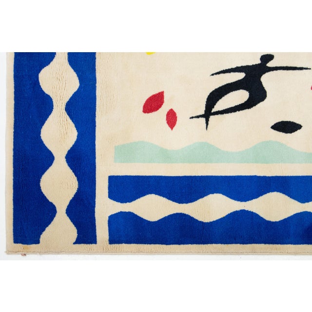 Ivory Vintage Arts & Crafts Ivory Wool Rug With Abstract Design For Sale - Image 8 of 9