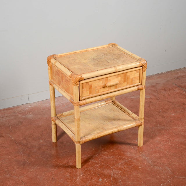 Tan Vintage Bamboo Bedside Table, 1970s For Sale - Image 8 of 9