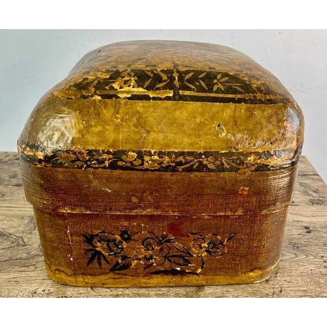 19th Century 19th Century Antique Distressed Lidded Box, Chinese Paper Mache For Sale - Image 5 of 18