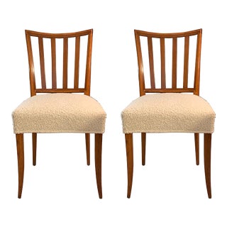 Mid-Century Slat-Back Dining Chairs in Boucle Fabric - a Pair For Sale