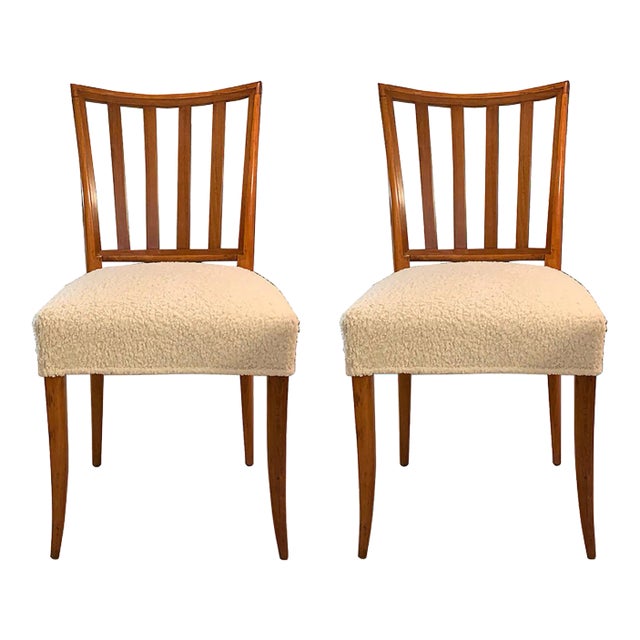 Mid-Century Slat-Back Dining Chairs in Boucle Fabric - a Pair For Sale