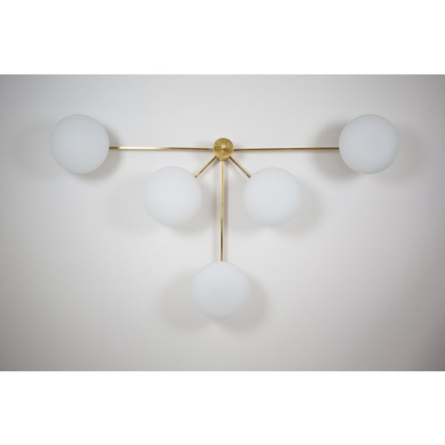 Stella Fan Angelo Lelli Style Brass And Opaline Ceiling Lamp