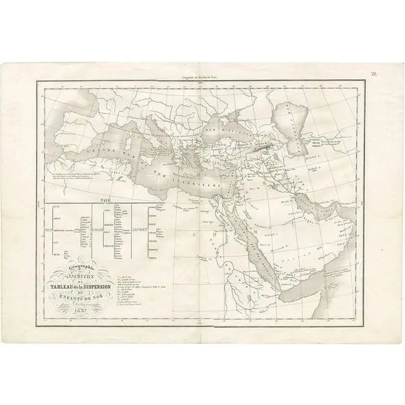 Geography of the Hebrews Table of the Dispersion of Noah's Children, 1837 For Sale