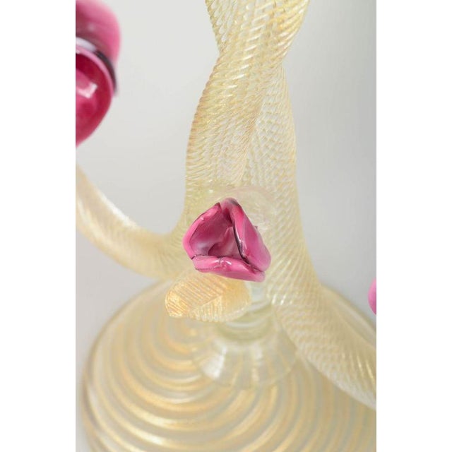 Large Two-Light Art Glass Candlestick with Floral Elements, 1960s For Sale - Image 4 of 7